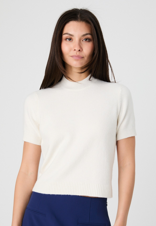Cream Mock Neck Knit Top