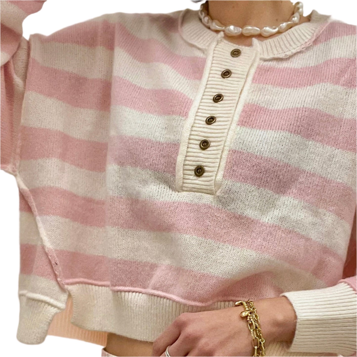 Pink Striped Button Down Pullover