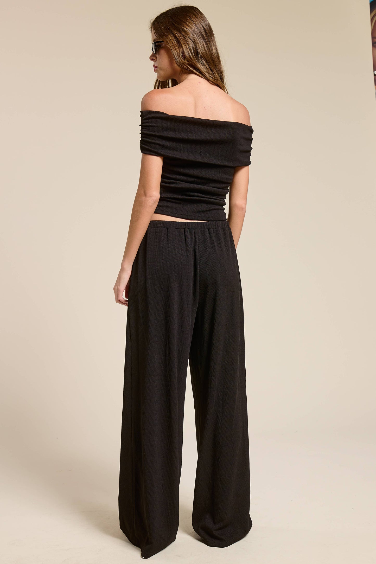 Off Shoulder Ruched Top Black