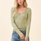 BUTTON FRONT HENLEY WITH LACE AT NECK & BOTTOM HEM SAGE