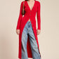 Ribbed Knit Button Down Cardigan/  Midi Dress Red