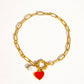 Eulalie 18K Gold Non-Tarnish Heart Pearl Chain Bracelet: Red