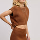 Ribbed Knit Crop Vest Brown
