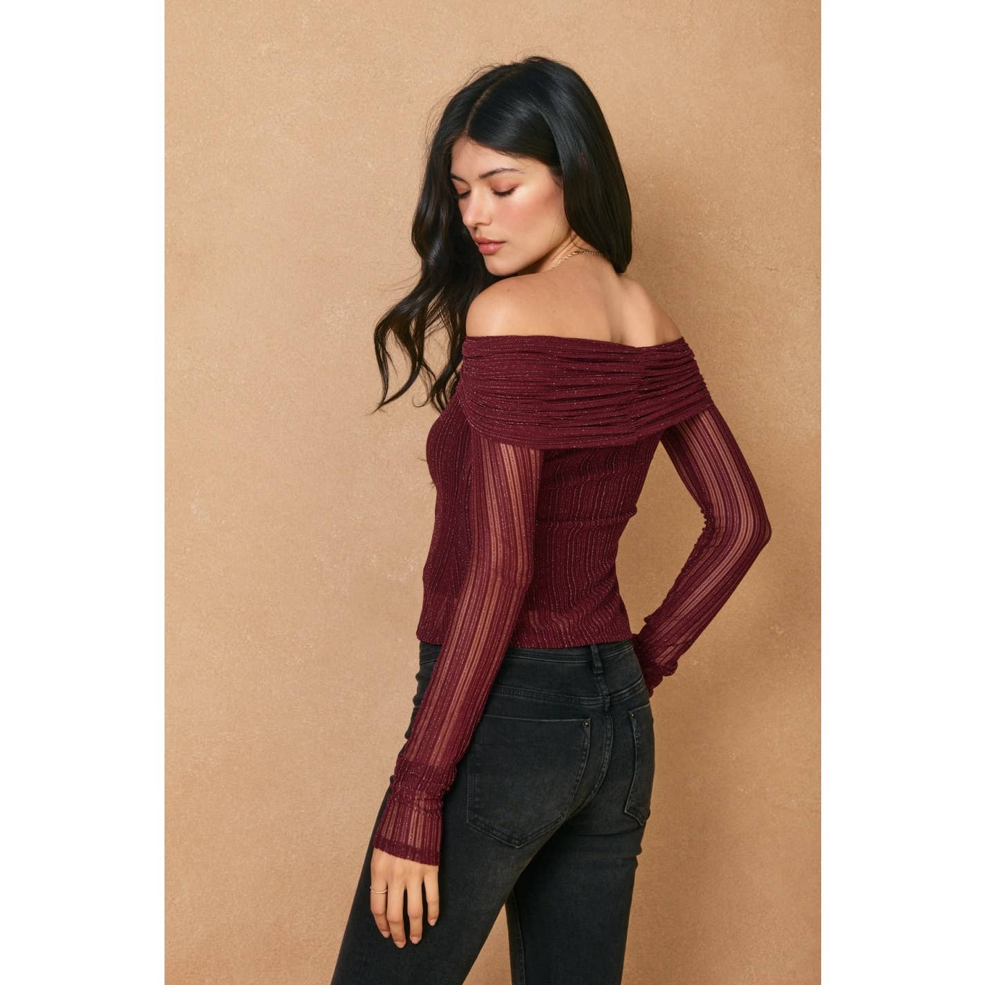 Mulberry Shadow Off The Shoulder Lace Top