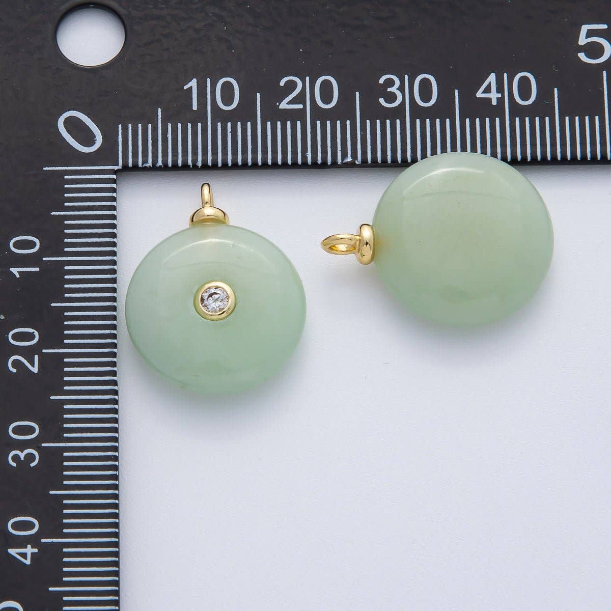 18K Gold Filled 23mm Green Jade with Clear CZ Round Natural Gemstone Pendant