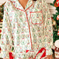 Christmas Contrast Trim Tied up Bow Silky 2pcs Pajama Set
