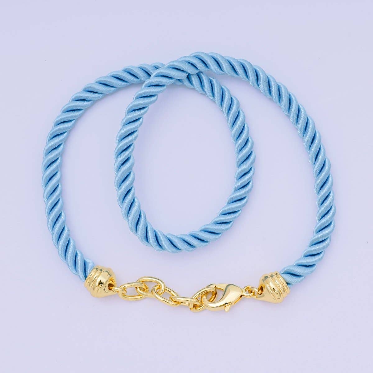 24K Gold Filled Twisted Braided Cord Chain Necklace Light Blue / 14.5 Inches