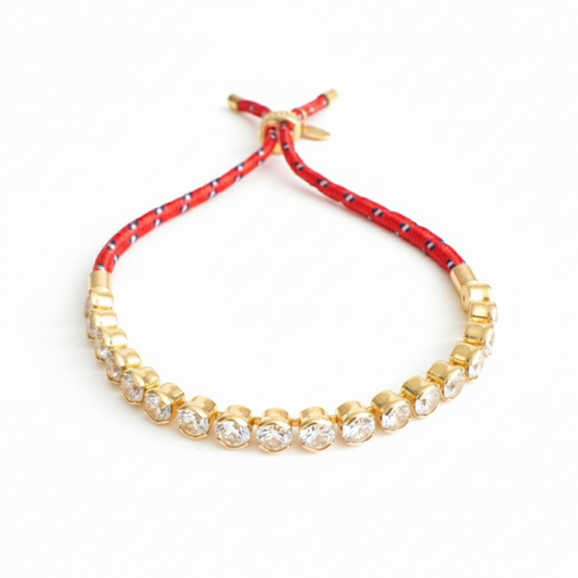 Adjustable Rope Tennis Bracelet With CZ Bezel Stones: Red