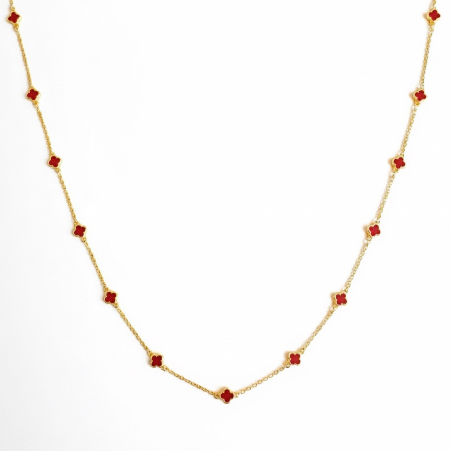 Petite Colored Clover Necklace: Red