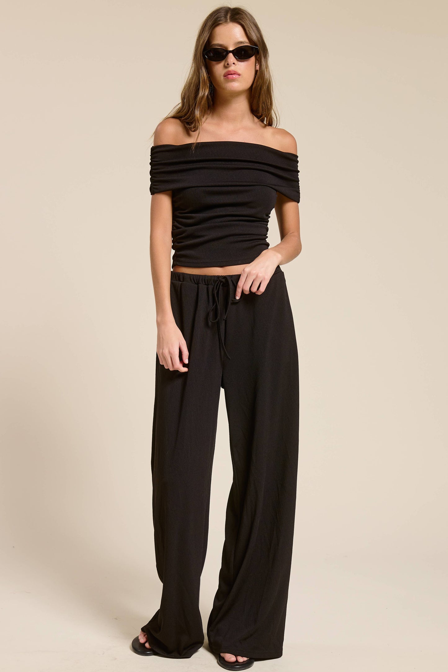 Off Shoulder Ruched Top Black