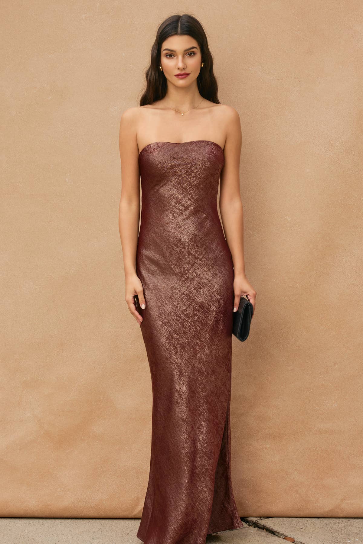 Metallic Strapless Draped Back Maxi Dress (RT)