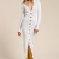 White Ribbed Knit Button Down Cardigan Midi Dress