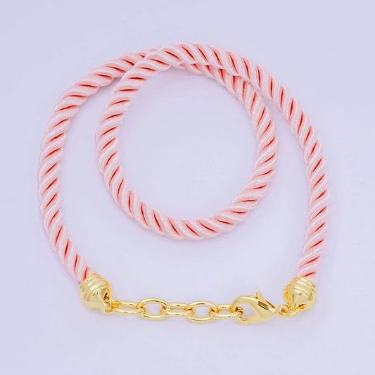 24K Gold Filled Twisted Braided Cord Chain Necklace Pink / 14.5 Inches