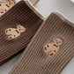 Brown Bear Embroidery Cotton Crew Sock