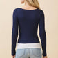 LAYERED SCOOP NECK LONG SLEEVE TOP NAVY/ WHITE