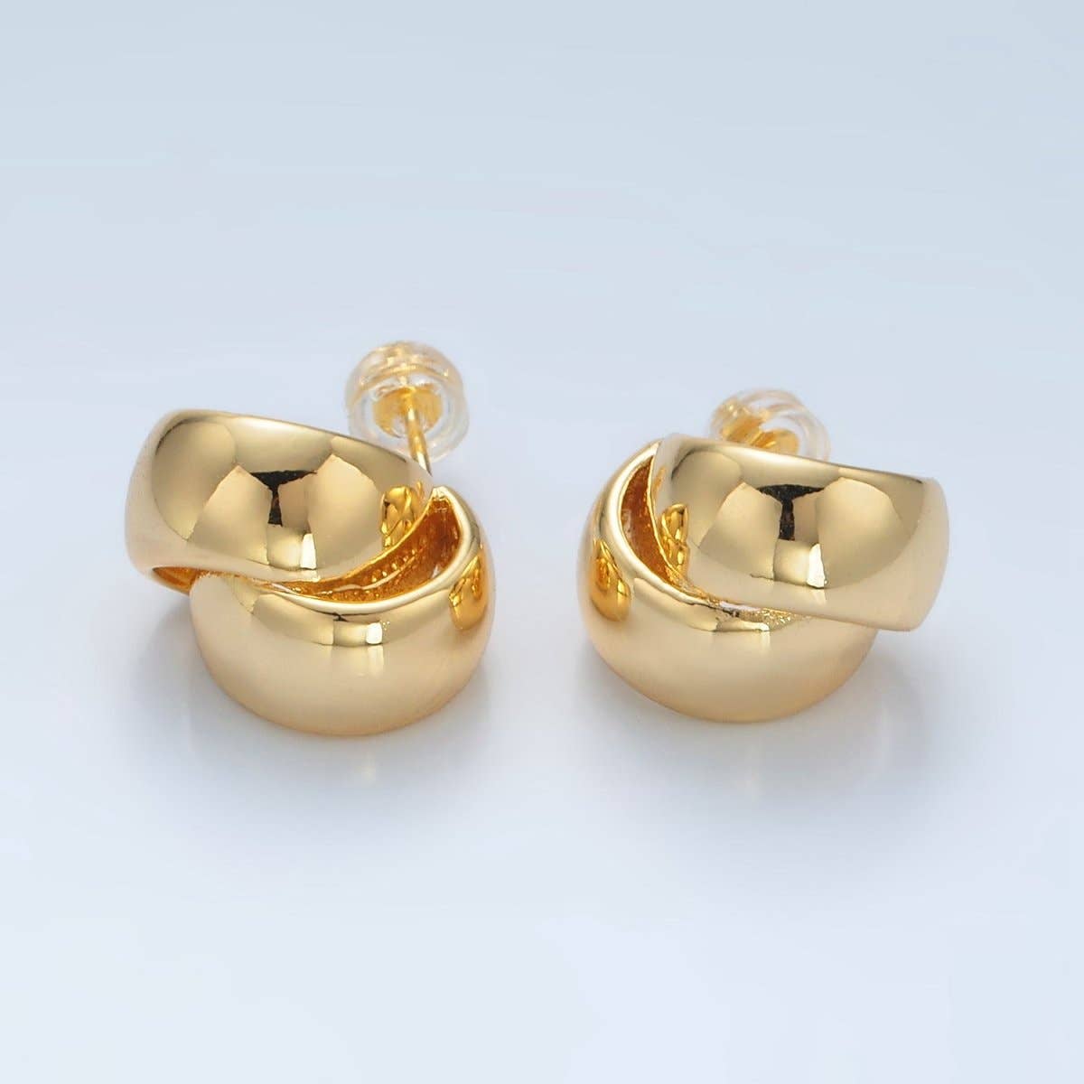 24K Gold Filled 15mm Double Wide Band C-Shaped Hoop Earrings
