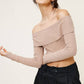 Soft Rib Knit Off-Shoulder Long Sleeve Cropped Top