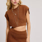 Ribbed Knit Crop Vest Brown