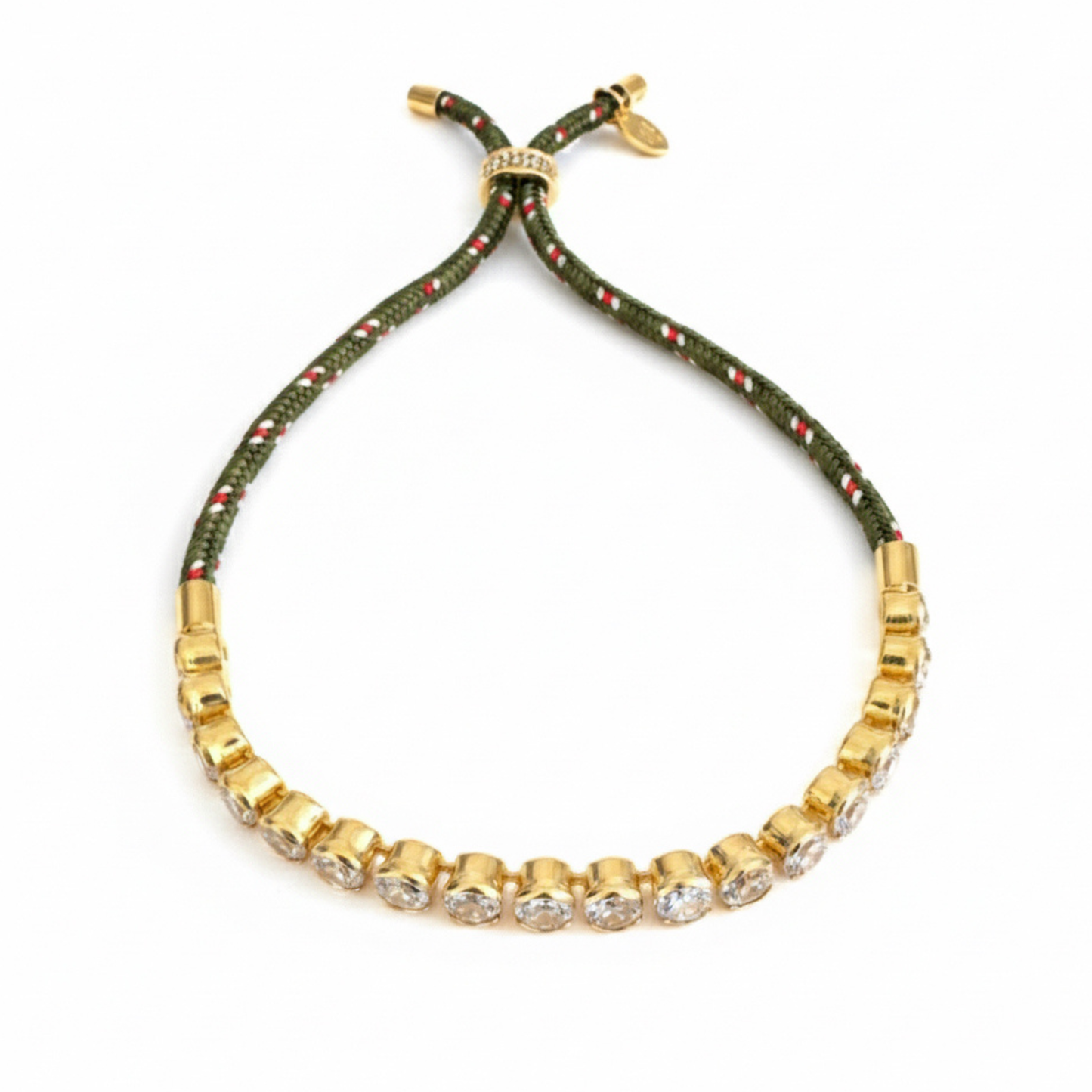 Adjustable Rope Tennis Bracelet With CZ Bezel Stones: Olive