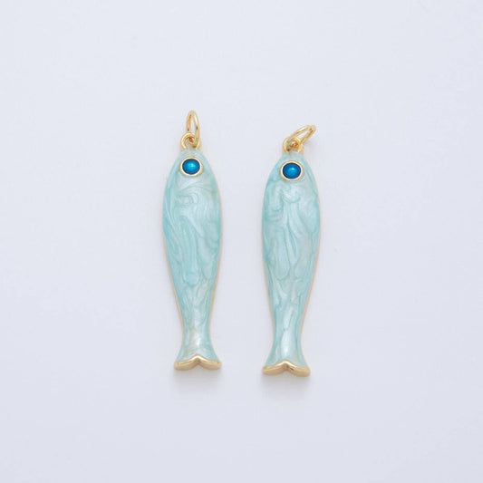 18K Gold Filled Blue Enamel Sardine Fish Charm