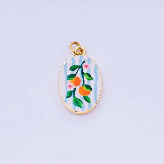 24K Gold Filled 23mm Enamel Art Oval Charm Orange