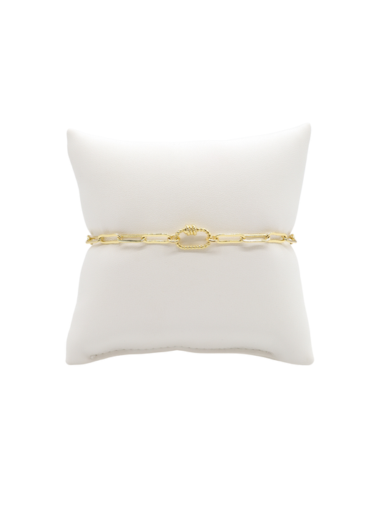Gold Ashley (Box) Paperclip Chain Charm Bracelet with Micro Bella Carabiner: 7" (Medium)