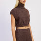 TURTLE NECK CAP SLEEVE TOP CHOCOLATE