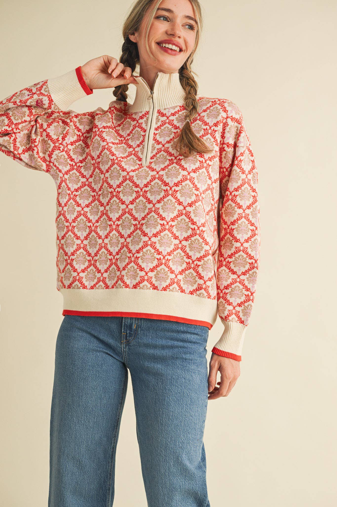 Floral Half Zip Sweater