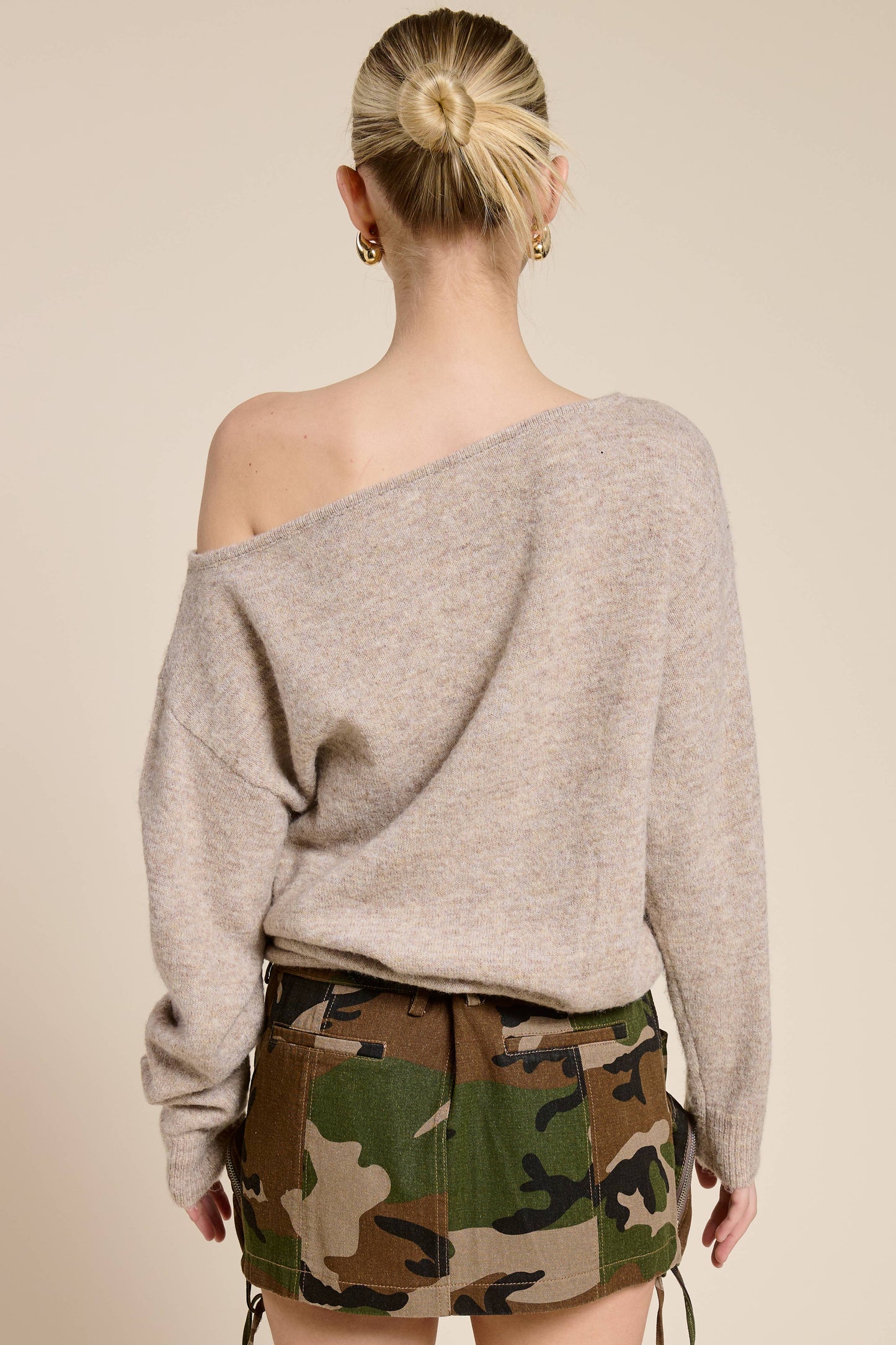 Latte Off Shoulder Cozy Knit Sweater