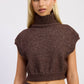 TURTLE NECK CAP SLEEVE TOP CHOCOLATE