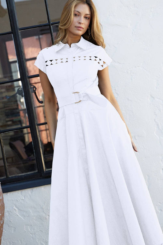 Lace Trim Belted Maxi Dress