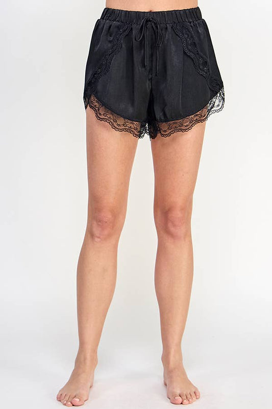 LACE DETAIL WOVEN SHORTS BLACK