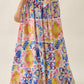 Tropical Floral-Print Smocked-Waist Half-Button Maxi Skirt