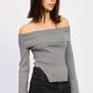RIBBED OFF SHOULDER SWEATER WITH ZIPPER CHARCOAL