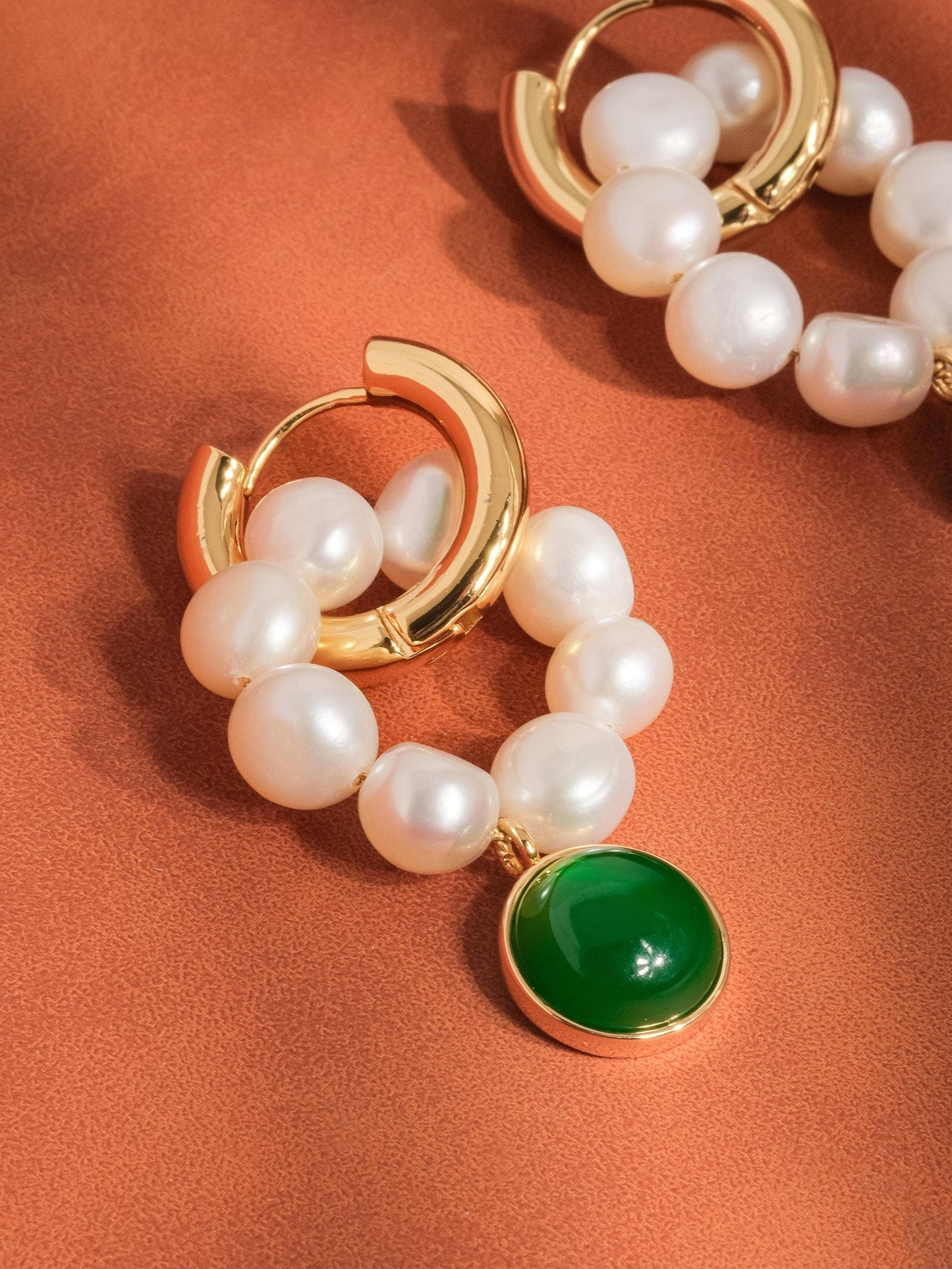 Désirée 18K Gold Freshwater Pearl Hoop Earring: Green