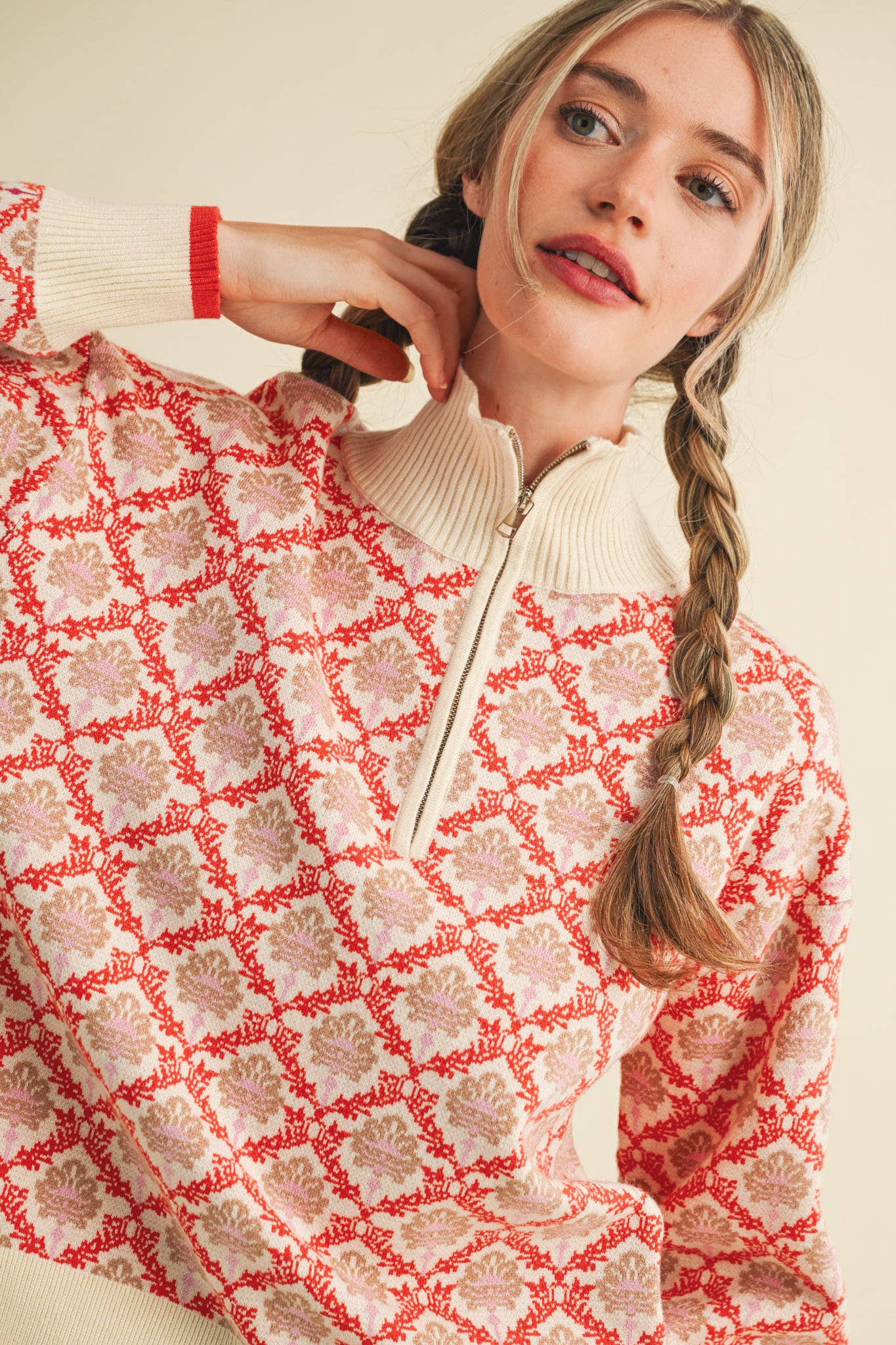 Floral Half Zip Sweater