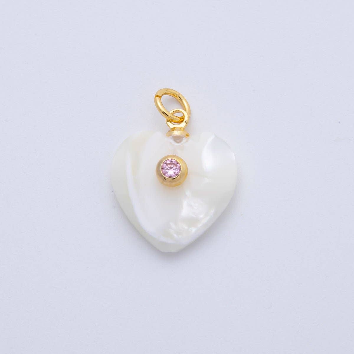 18K Gold Filled 27mm Pink CZ Round Accent Heart-Shaped Shell Pearl Drop Charm