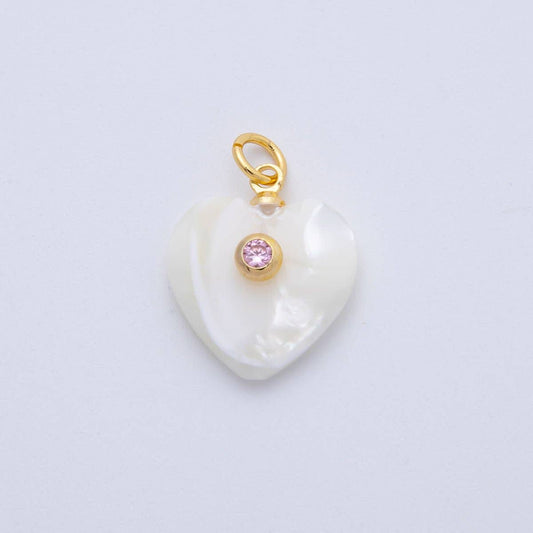 18K Gold Filled 27mm Pink CZ Round Accent Heart-Shaped Shell Pearl Drop Charm