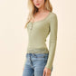 BUTTON FRONT HENLEY WITH LACE AT NECK & BOTTOM HEM SAGE