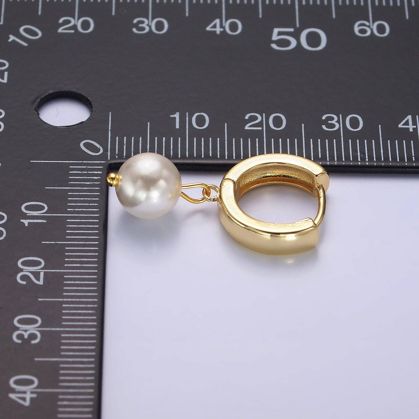 14K Gold Filled Shell Pearl Drop Lever Back Huggie Earrings