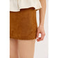 SLEEK FAUX SUEDE MINI SKORT WITH WHIPSTITCH HEM