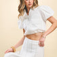 Bubble Sleeves Contrast topstitching Blouse