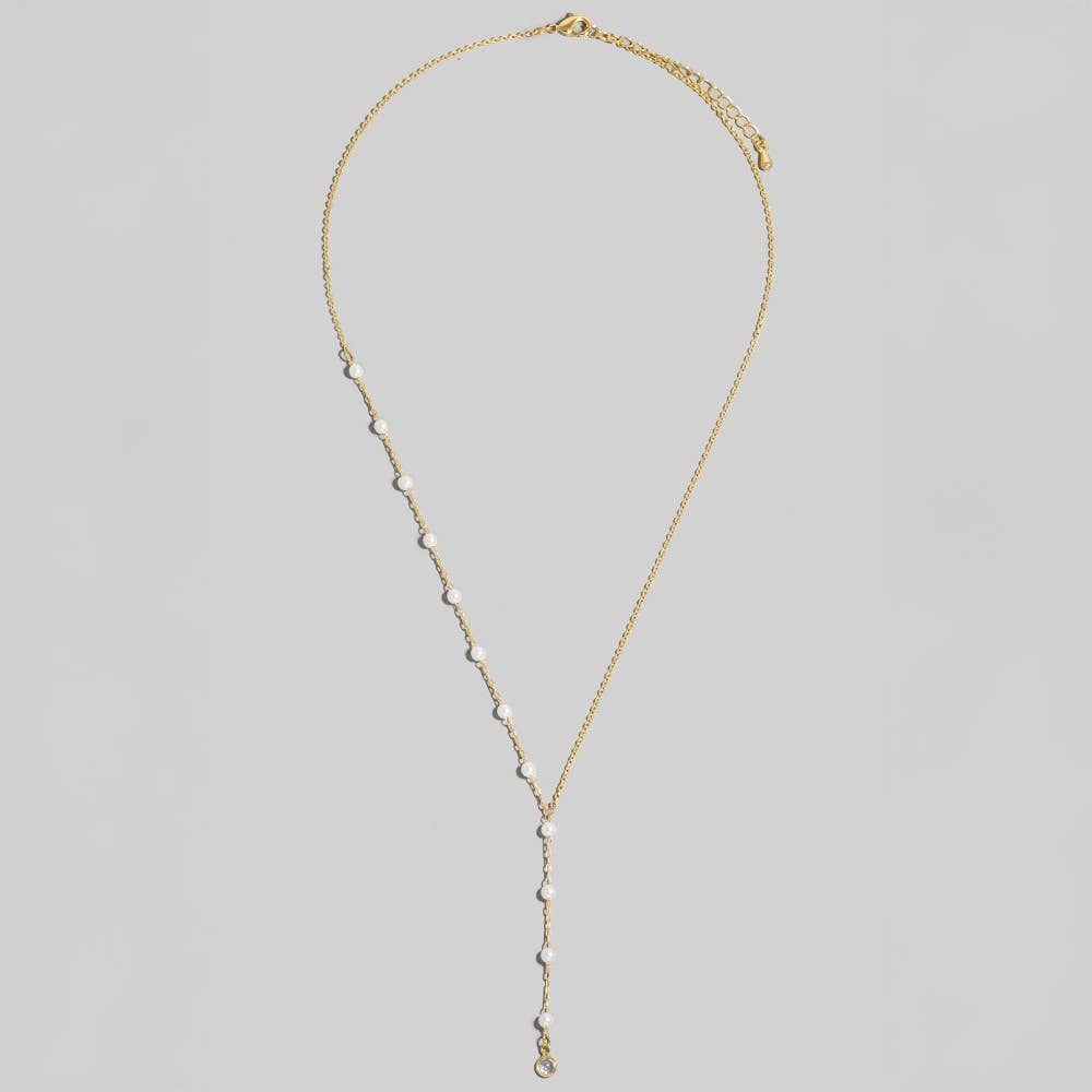 Dainty Chain Pearl Bead Lariat Necklace
