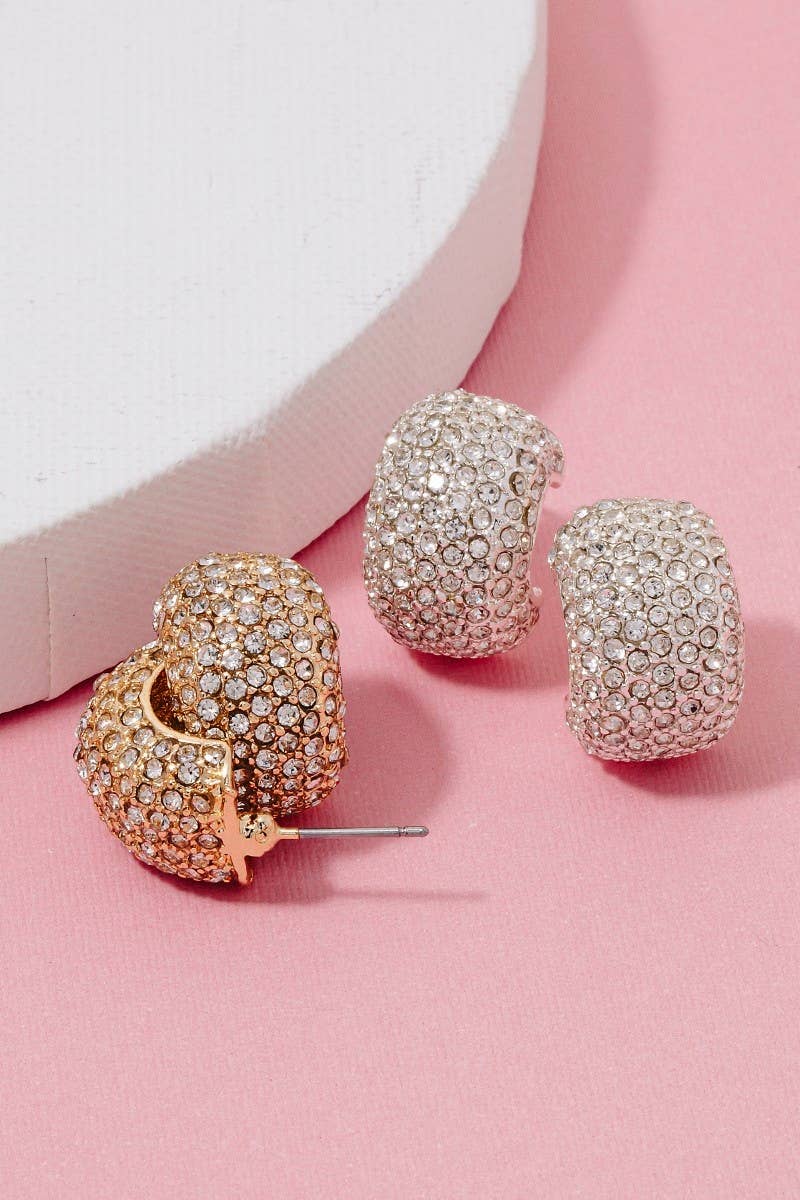 Pave Wide Curved Latch Hoop Earrings