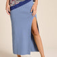 Steel Blue Ribbed Knit Midi Skirt