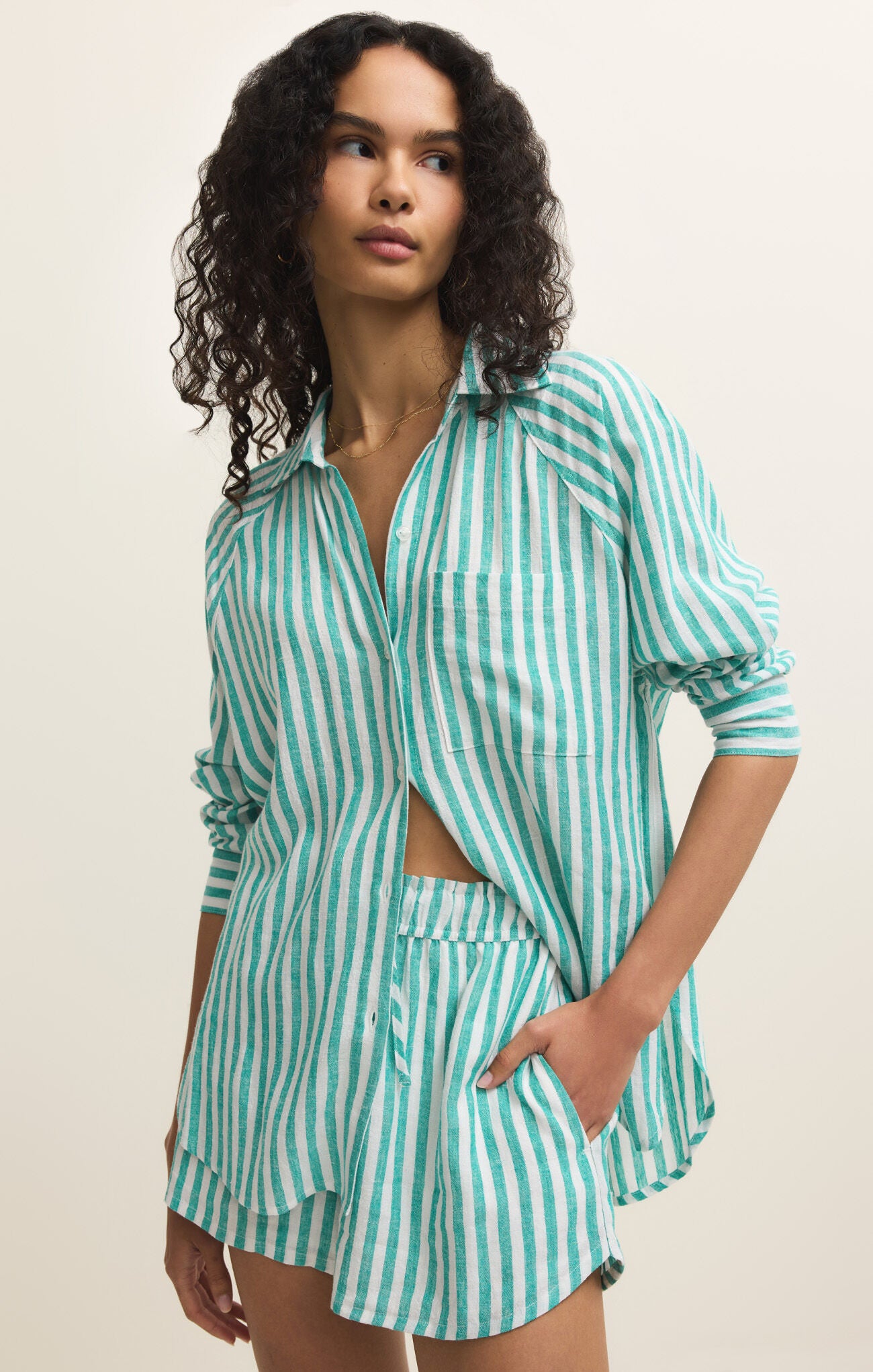 Green Striped Button Up