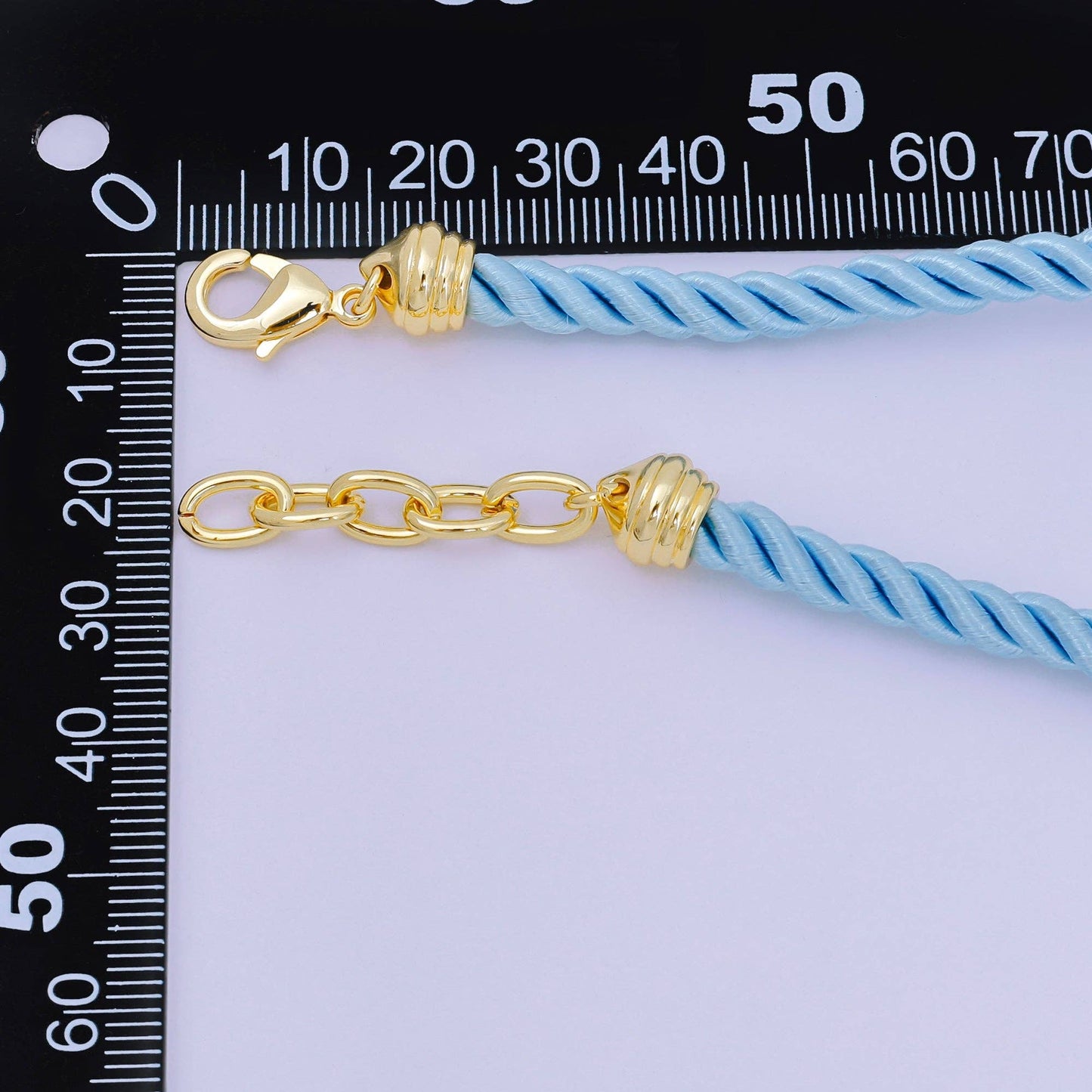 24K Gold Filled Twisted Braided Cord Chain Necklace Light Blue / 14.5 Inches