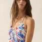 Tropical Floral-Print Gathered Handkerchief Halter Crop Top