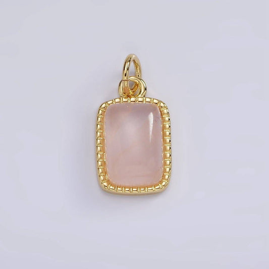 14K Gold Filled Rose Quartz Rectangular Dotted Bezel Charm