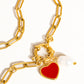 Eulalie 18K Gold Non-Tarnish Heart Pearl Chain Bracelet: Red